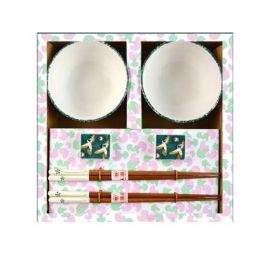 DKD Home Decor Set de Sushi Oriental de 6 Piezas de Porcelana y Madera Verde y Blanco