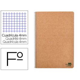 Cuaderno Espiral Liderpapel Folio Ecouse Tapa Cartulina Kraft 80H Papel Reciclado 80 gr Cuadro 4 mm Con Margen 8 unidades