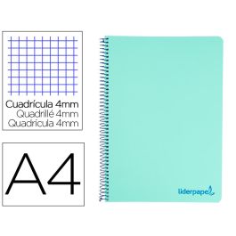 Cuaderno Espiral Liderpapel A4 Wonder Tapa Plastico 80H 90 gr Cuadro 4 mm Con Margen Color Verde 5 unidades