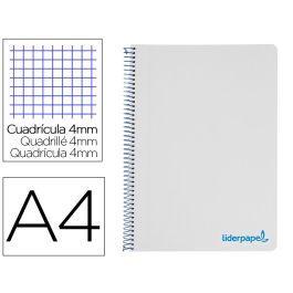 Cuaderno Espiral Liderpapel A4 Wonder Tapa Plastico 80H 90 gr Cuadro 4 mm Con Margen Color Gris 5 unidades