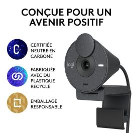 Logitech Brio 300 Webcam Full HD 1080p Foco Fijo con Micrófono Mono, Tapa de Privacidad USB-C y RightLight 2 Grafito