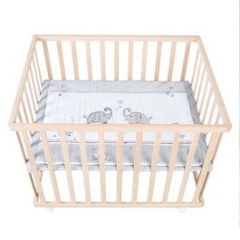 Parque para bebés con ruedas - ROBA - Jumbotwins - Altura ajustable - Tapete para parque incluido - Madera maciza natural - Patrón de elefante Parque para bebés con ruedas - ROBA - Jumbotwins - Altura ajustable - Tapete para parque incluido - Madera maciza natural - Patrón de elefante