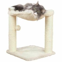 Trixie Baza Árbol Rascador Gato 50 cm de Altura con Poste de Sisal Natural, Felpa de Pelo Largo y Juguete Colgante - Color Crema