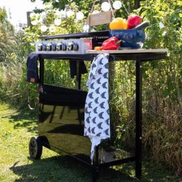 Garden Max GAR3326880018384 Plancha Mérida Acero Esmaltado 75x35 cm con Carro y 4 Luces Negra