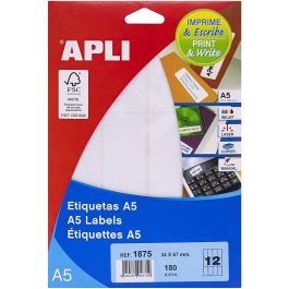 Apli Etiquetas Adhesivas 34x67 mm Cantos Romos C-Romos 12 X 15H A5 Blanco 180 Etiquetas Precio: 2.8900003. SKU: B13CEBXB82