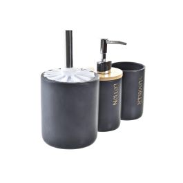 DKD Home Decor Baño Scandi Negro Natural Bambú Dolomita Set 3 Piezas 10.2 x 37.5 x 10.2 cm