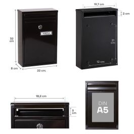 Arregui Zagúan Buzón Individual Exterior, Acero Negro, 22 x 8 x 32 cm