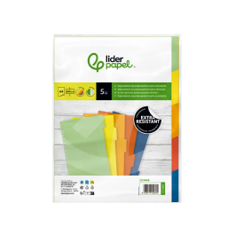 Liderpapel Juego 5 Separadores A4 Multitaladro Polipropileno 500 Micras