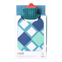 Edm Bolsa de Agua Caliente 2 l con Funda de Lana Diseño Cuadros Marinos – Ideal para Relajación y Calidez