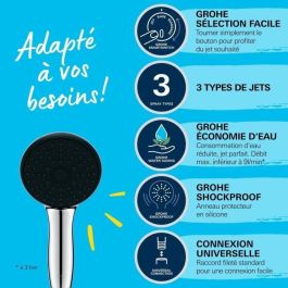 Grohe 26031001 Rociador de ducha Vitalio Start 110 - 3 chorros (Lluvia/Estimulante/Masaje) - Fácil selección - Ahorro de agua - Cromado Grohe 26031001 Rociador de ducha Vitalio Start 110 - 3 chorros (Lluvia/Estimulante/Masaje) - Fácil selección - Ahorro de agua - Cromado