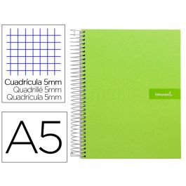 Cuaderno Espiral Liderpapel A5 Micro Crafty Tapa Forrada 120H 90 gr Cuadro 5 mm 5 Bandas6 Taladros Color Verde
