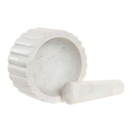 DKD Home Decor Mortero de Mármol Blanco Urban 12.5 x 7.5 x 12.5 cm Colección Marmol 2025 Apto Lavavajillas