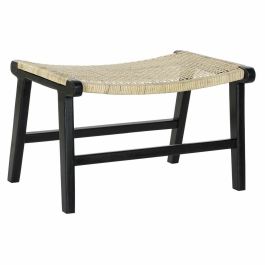 DKD Home Decor Descalzadora de Diseño Boho | Banco Asiento Teca y Ratán Negro Natural | Medidas 65x47x40 cm | Altura Asiento 39 cm