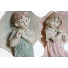 DKD Home Decor Figura Shabby Niño Paraguas de Resina Rosa Azul 20 x 48.5 x 28 cm (2 Unidades)