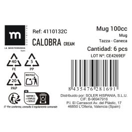 La Mediterranea Mug Calobra Crema 100 cc (6,3 cm ancho x 6,8 cm alto x 9 cm largo) (36 Unidades)