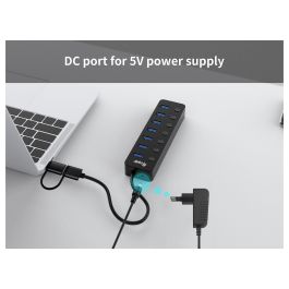Equip Hub USB-C 3.2 Gen1 7xUSB-A Con Interruptores Adaptador USB-A y Alimentador