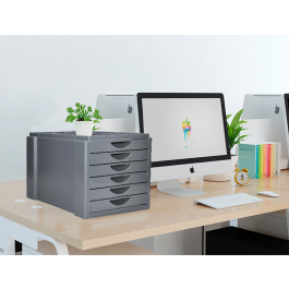 Q-connect Fichero Cajones Sobremesa Organizador Superior 6 Cajones Gris Opaco Formato A4 Folio