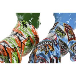 DKD Home Decor Figura Bulldog de Resina Urban Azul Verde Multicolor 25 x 21 x 12 cm (2 Unidades)