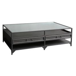 DKD Home Decor Mesa de Centro Estilo Loft Negra de Metal y Cristal con 2 Cajones 120 cm Ancho x 60 cm Fondo x 40 cm Alto Precio: 203.98422. SKU: S3023172