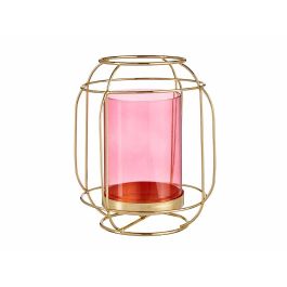 Giftdecor Base Vela Farol Rosa Metal Oro Cristal 19x19x20 cm (Set de 8)