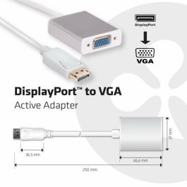 Club3D Adaptador DisplayPort a VGA Activo, Conector DisplayPort 1.1 a VGA, Máxima Resolución 1920x1200, Plug and Play, Negro
