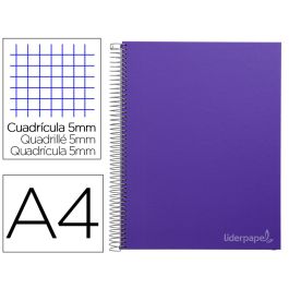 Cuaderno Espiral Liderpapel A4 Micro Jolly Tapa Forrada 140H 75 gr Cuadro 5 mm 5 Bandas 4 Taladros Color Lila