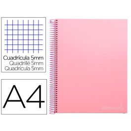 Cuaderno Espiral Liderpapel A4 Micro Jolly Tapa Forrada 140H 75 gr Cuadro 5 mm 5 Bandas 4 Taladros Color Rosa
