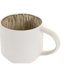DKD Home Decor Mug Horeca de Gres Esmaltado Beige Blanco 390ml 9x9x13 cm Pack 6 Unidades Apto Microondas Lavavajillas