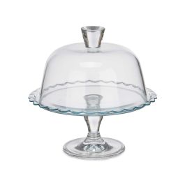 Pasabahce Tartera con Pie y Tapa de Vidrio Transparente, 26 cm de Ancho, Cúpula 22.3 cm x 14.5 cm (2 Unidades)