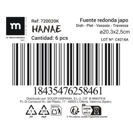 La Mediterranea Fuente Redonda para Servir Estilo Japonés Hana de 20 cm - Surtido de 6 Platos de Mesa (18 Unidades)