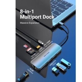 Vention TOKHB Docking USB Tipo-C con HDMI, 3xUSB 3.0, USB-C PD 100W, RJ45 Gigabit Ethernet, Lector SD/MicroSD, Gris