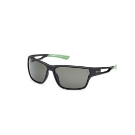 Timberland TB00001 Gafas de Sol Hombre Polarizadas Verdes Rectangulares Montura Negra Mate Cristales 65 mm