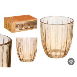 Vivalto Vaso de Agua Rayas Ámbar 300 ml - Vidrio Transparente con Diseño Elegante 8.4x9.5x5.2 cm (Set de 24) Precio: 22.58999941. SKU: B1JHKV3N8S