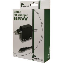 Inter-Tech Cargador USB-C 65W Negro PD-2065 para Portátiles y Dispositivos Móviles, Carga Rápida Potente