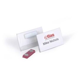 Durable Portanombres Magnético Horizontal PVC 40x75 mm para Textiles Delicados, Conferencias y Eventos, Etiquetas Intercambiables