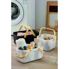 Inde Cesta Organizadora Rectangular de Plástico con Asa de Madera 41.4 cm x 26.9 cm x 17.8 cm (12 Unidades)