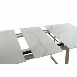 DKD Home Decor Mesa Comedor Extensible Glam de Cristal y Metal Dorado Blanco 140 x 80 x 76 cm