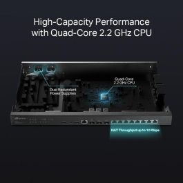 Omada 2× 10GE SFP+, 8× 1GE RJ45, 1× 1GE SFP WAN/LAN, 1× RJ45 Console, 2× USB Ports, 4MB SPI NOR + 256 MB NAND, 4 GB DDR4, 440 × 220 × 44 mm Omada 2× 10GE SFP+, 8× 1GE RJ45, 1× 1GE SFP WAN/LAN, 1× RJ45 Console, 2× USB Ports, 4MB SPI NOR + 256 MB NAND, 4 GB DDR4, 440 × 220 × 44 mm