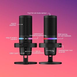 HP DuoCast Micrófono USB Negro con Iluminación RGB, Montura Antivibración y Grabación Hi-Res 24-bit/96kHz