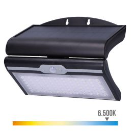 Edm Aplique Solar 6W 430lm 6.500K con Sensor de Movimiento y Crepuscular, Color Negro