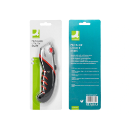 Q-connect XD-8300 Cúter Metálico de Aleación de Aluminio Ancho, Cuchilla 19 mm, Mango Caucho, Incluye 2 Cuchillas Repuesto, Blíster 1 Unidad