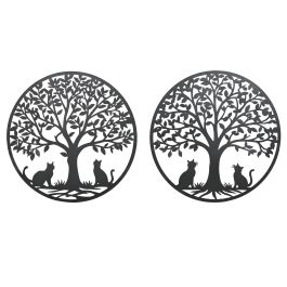 DKD Home Decor Decoración de Pared Shabby de Metal Negro con Diseño de Árbol 100x100 cm (4 Unidades)