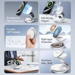 Vention FGEI0 Base de Carga Inalámbrica 3 en 1 MagSafe 15W para iPhone, Apple Watch y AirPods, Plegable con Rotación 360°