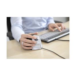 Evoluent Evoluent3 Ratón Ergonómico Vertical para Diestros - Sensor Láser 2600 DPI, 5 Botones Programables, USB, Negro/Plata