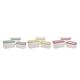 DKD Home Decor Cesta Decorativa para Almacenamiento Shabby Vichy de Algodón y Poliéster Set de 3 - 21x35x20 cm - Amarillo y Verde