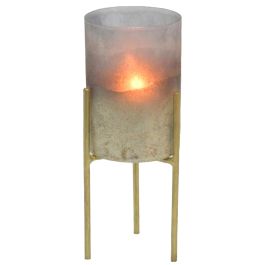 DKD Home Decor Portavela Moderno Bicolor Dorado de Cristal y Metal, 10x23x10 cm