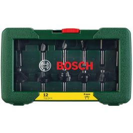 Bosch BOS3165140415842 Juego de 12 brocas de carburo para fresadora (para madera, vástago Ø 8 mm, accesorios para fresadora)