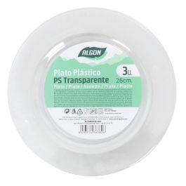 Algon Set de 3 Platos Transparentes de Plástico (PS) de 26 cm (24 Unidades)