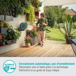 Gardena Enrollador de Manguera para Pared RollUp M Automático 20m 11mm Antitorsión Antibloqueo Borde Azul Kit con Conectores y Lanza Gardena Enrollador de Manguera para Pared RollUp M Automático 20m 11mm Antitorsión Antibloqueo Borde Azul Kit con Conectores y Lanza