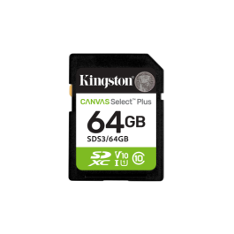 Kingston SDS3/64GB Tarjeta SDXC 64GB Canvas Select Plus 100MB/s C10 UHS-I U1 V10 para Vídeo Full HD 1080p y Cámaras